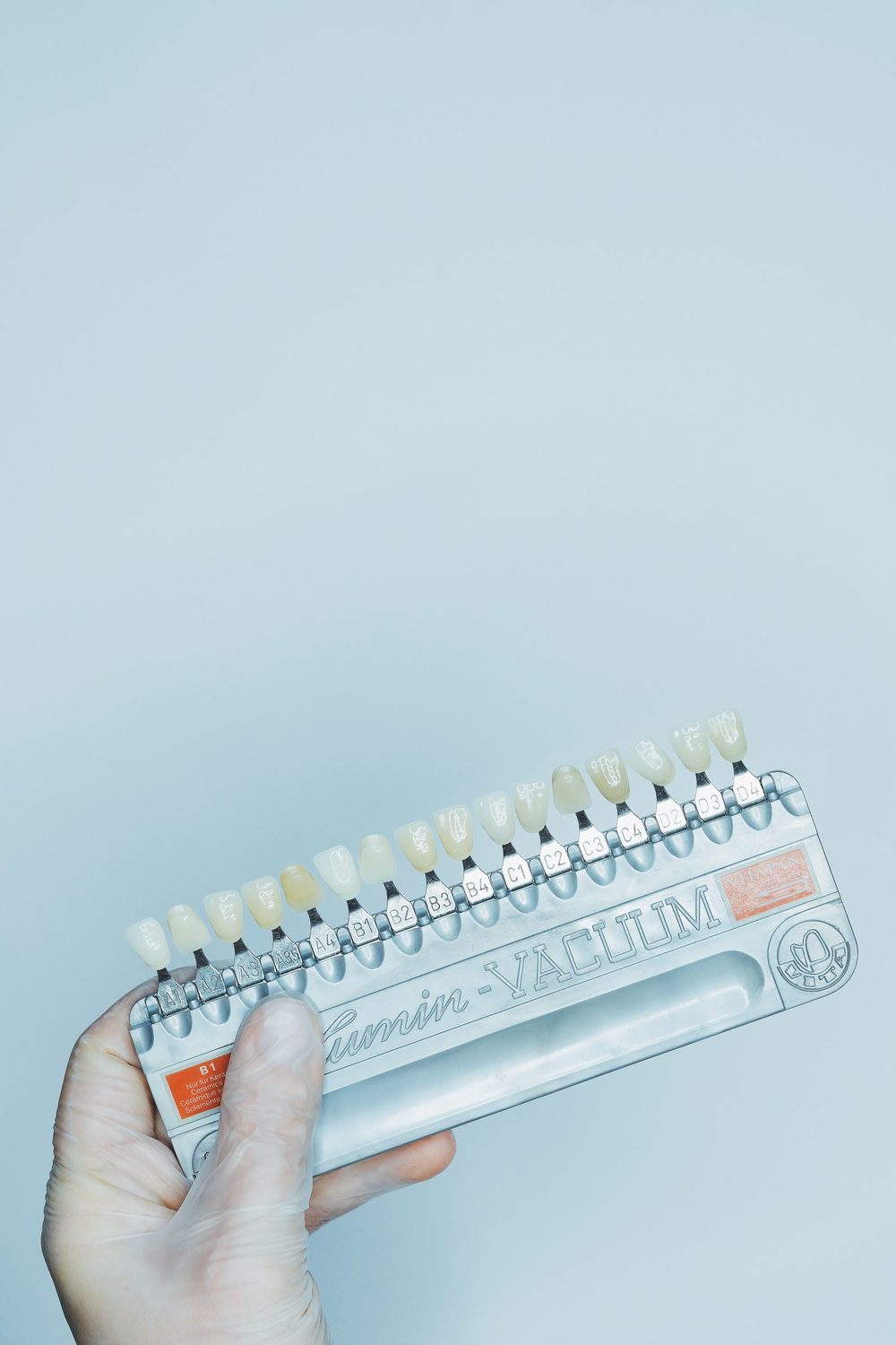 A dental shade guide used to match tooth colour